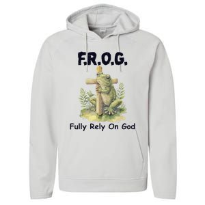 F.R.O.G Fully Rely On God Funny Green Frog Performance Fleece Hoodie