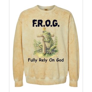 F.R.O.G Fully Rely On God Funny Green Frog Colorblast Crewneck Sweatshirt