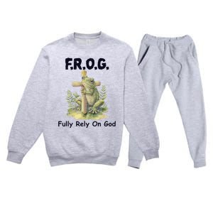 F.R.O.G Fully Rely On God Funny Green Frog Premium Crewneck Sweatsuit Set