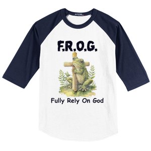 F.R.O.G Fully Rely On God Funny Green Frog Baseball Sleeve Shirt