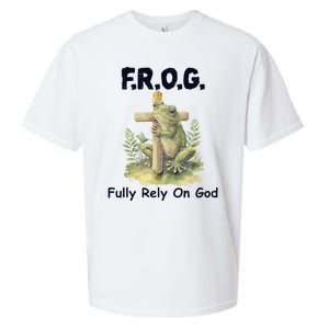 F.R.O.G Fully Rely On God Funny Green Frog Sueded Cloud Jersey T-Shirt