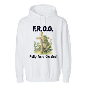 F.R.O.G Fully Rely On God Funny Green Frog Garment-Dyed Fleece Hoodie