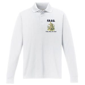 F.R.O.G Fully Rely On God Funny Green Frog Performance Long Sleeve Polo