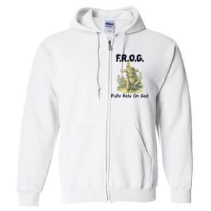 F.R.O.G Fully Rely On God Funny Green Frog Full Zip Hoodie