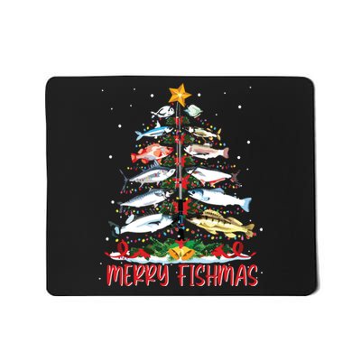 Fish Fishing Rod Christmas Tree Fisherman Merry Fishmas Mousepad