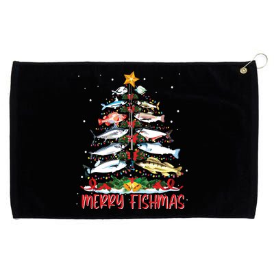 Fish Fishing Rod Christmas Tree Fisherman Merry Fishmas Grommeted Golf Towel