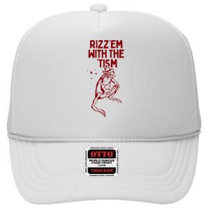 Funny Frog Rizz Em With The Tism High Crown Mesh Back Trucker Hat