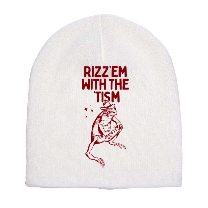 Funny Frog Rizz Em With The Tism Short Acrylic Beanie