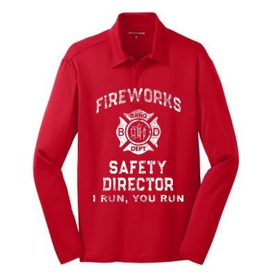 Funny FIREWORKS SAFETY DIRECTOR Firefighter America Red Silk Touch Performance Long Sleeve Polo