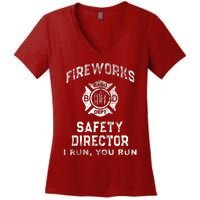 Funny FIREWORKS SAFETY DIRECTOR Firefighter America Red Women's V-Neck T-Shirt