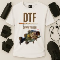 Funny Fishing Shirts: DTF Down To Fish Cooling Performance Crew T-Shirt