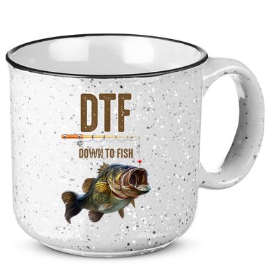 Funny Fishing Shirts: DTF Down To Fish 15oz Campfire Ceramic Mug