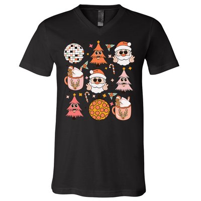 Funky Festive Santa Claus Holiday Vibes V-Neck T-Shirt