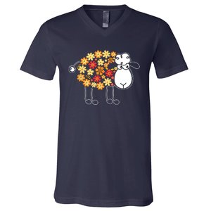 Funny Flower Sheepp Design For Farming Lovers V-Neck T-Shirt