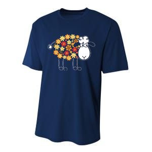 Funny Flower Sheepp Design For Farming Lovers Performance Sprint T-Shirt