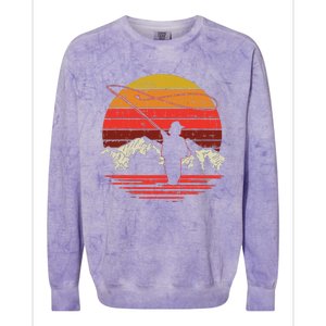 Fly Fishing Sunset Retro Trout Angling Fisherman Angler Gift Colorblast Crewneck Sweatshirt