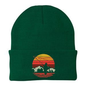 Fly Fishing Sunset Retro Trout Angling Fisherman Angler Gift Knit Cap Winter Beanie