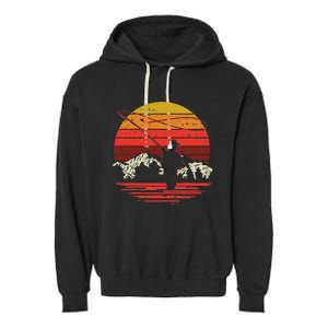 Fly Fishing Sunset Retro Trout Angling Fisherman Angler Gift Garment-Dyed Fleece Hoodie