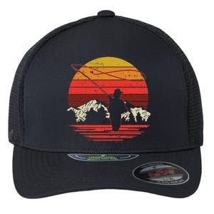 Fly Fishing Sunset Retro Trout Angling Fisherman Angler Gift Flexfit Unipanel Trucker Cap