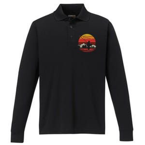 Fly Fishing Sunset Retro Trout Angling Fisherman Angler Gift Performance Long Sleeve Polo