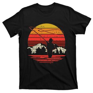 Fly Fishing Sunset Retro Trout Angling Fisherman Angler Gift T-Shirt