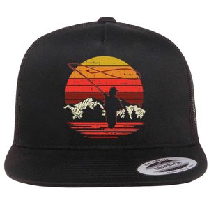 Fly Fishing Sunset Retro Trout Angling Fisherman Angler Gift Flat Bill Trucker Hat