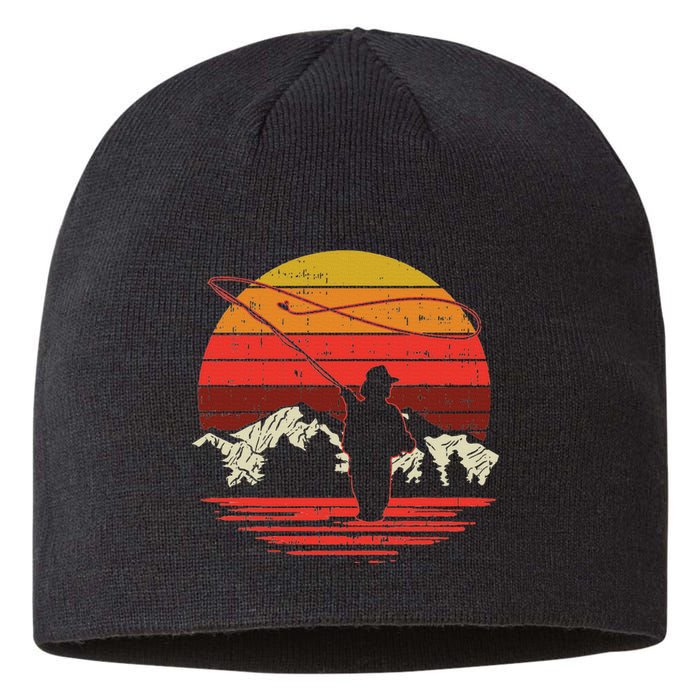 Fly Fishing Sunset Retro Trout Angling Fisherman Angler Gift Sustainable Beanie