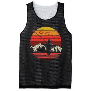 Fly Fishing Sunset Retro Trout Angling Fisherman Angler Gift Mesh Reversible Basketball Jersey Tank