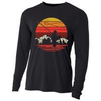 Fly Fishing Sunset Retro Trout Angling Fisherman Angler Gift Cooling Performance Long Sleeve Crew