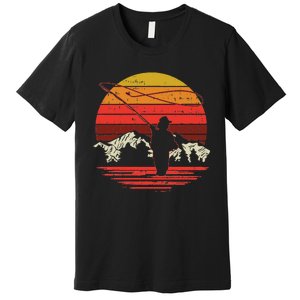 Fly Fishing Sunset Retro Trout Angling Fisherman Angler Gift Premium T-Shirt