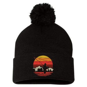 Fly Fishing Sunset Retro Trout Angling Fisherman Angler Gift Pom Pom 12in Knit Beanie