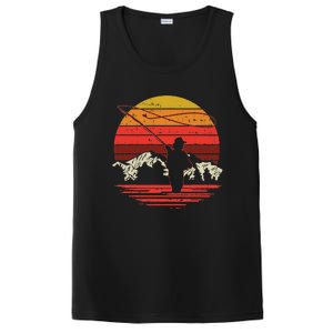 Fly Fishing Sunset Retro Trout Angling Fisherman Angler Gift PosiCharge Competitor Tank