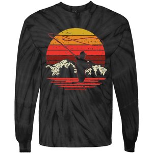 Fly Fishing Sunset Retro Trout Angling Fisherman Angler Gift Tie-Dye Long Sleeve Shirt