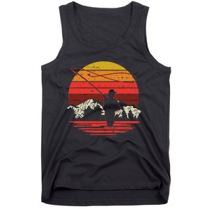 Fly Fishing Sunset Retro Trout Angling Fisherman Angler Gift Tank Top