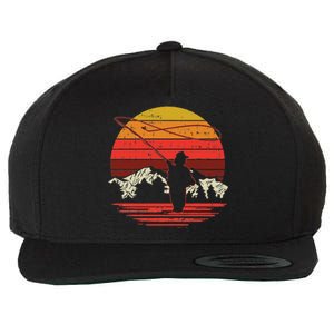 Fly Fishing Sunset Retro Trout Angling Fisherman Angler Gift Wool Snapback Cap