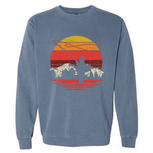 Fly Fishing Sunset Retro Trout Angling Fisherman Angler Gift Garment-Dyed Sweatshirt