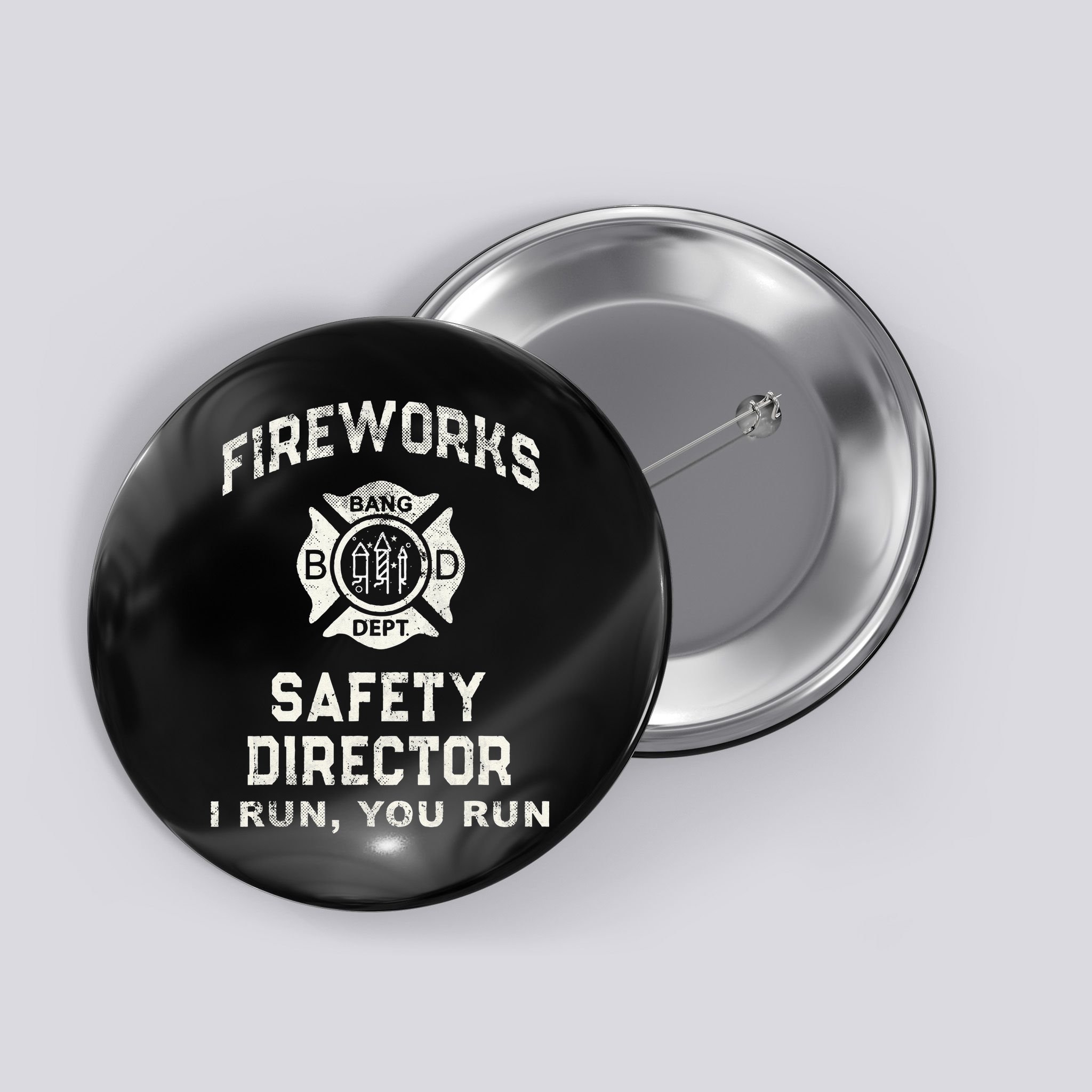 Funny FIREWORKS SAFETY DIRECTOR Firefighter America Red Pyro Button