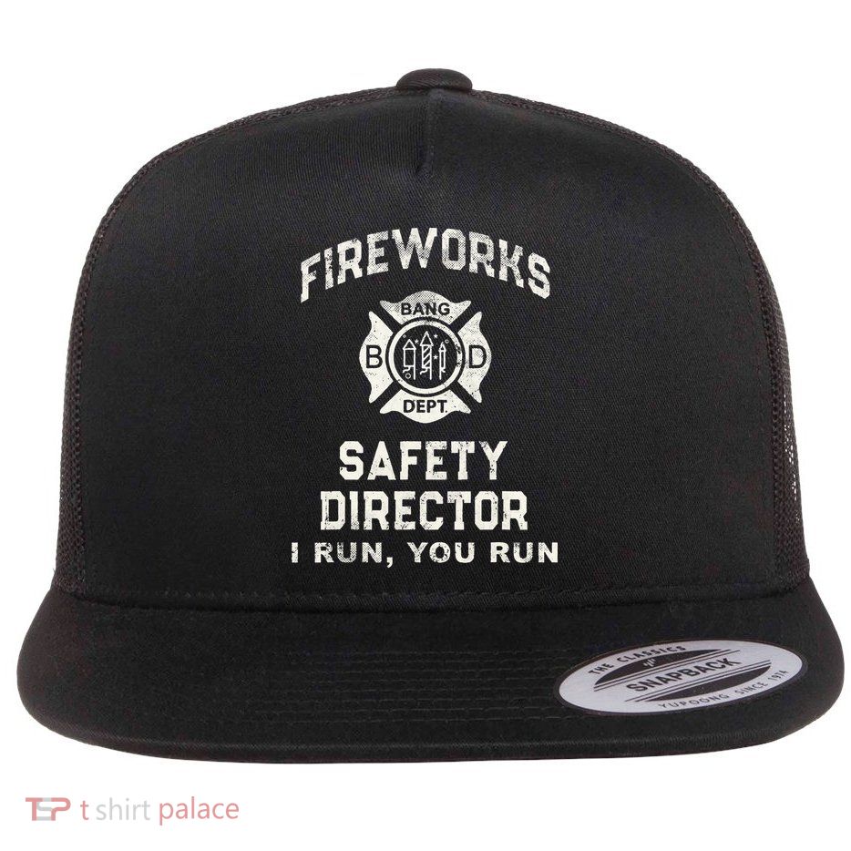 Funny FIREWORKS SAFETY DIRECTOR Firefighter America Red Pyro Flatbill Hat
