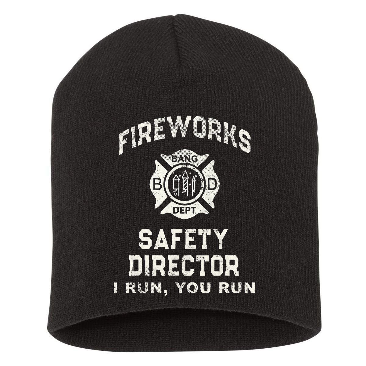 Funny FIREWORKS SAFETY DIRECTOR Firefighter America Red Pyro Short Acrylic Beanie