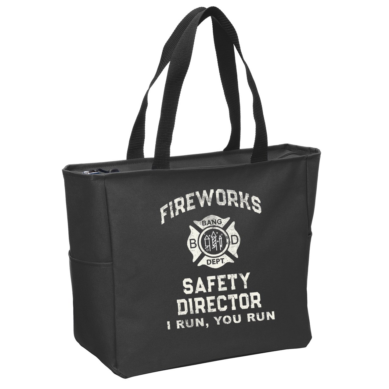 Funny FIREWORKS SAFETY DIRECTOR Firefighter America Red Pyro Zip Tote Bag