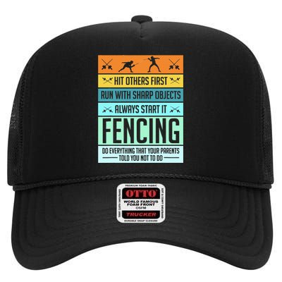 Funny Fencing Sport Pun For Men Women Kids High Crown Mesh Back Trucker Hat