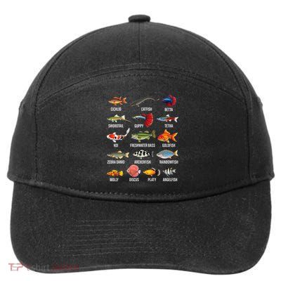 Freshwater Fish Species Chart Aquarium River Fish Guide 7-Panel Snapback Hat