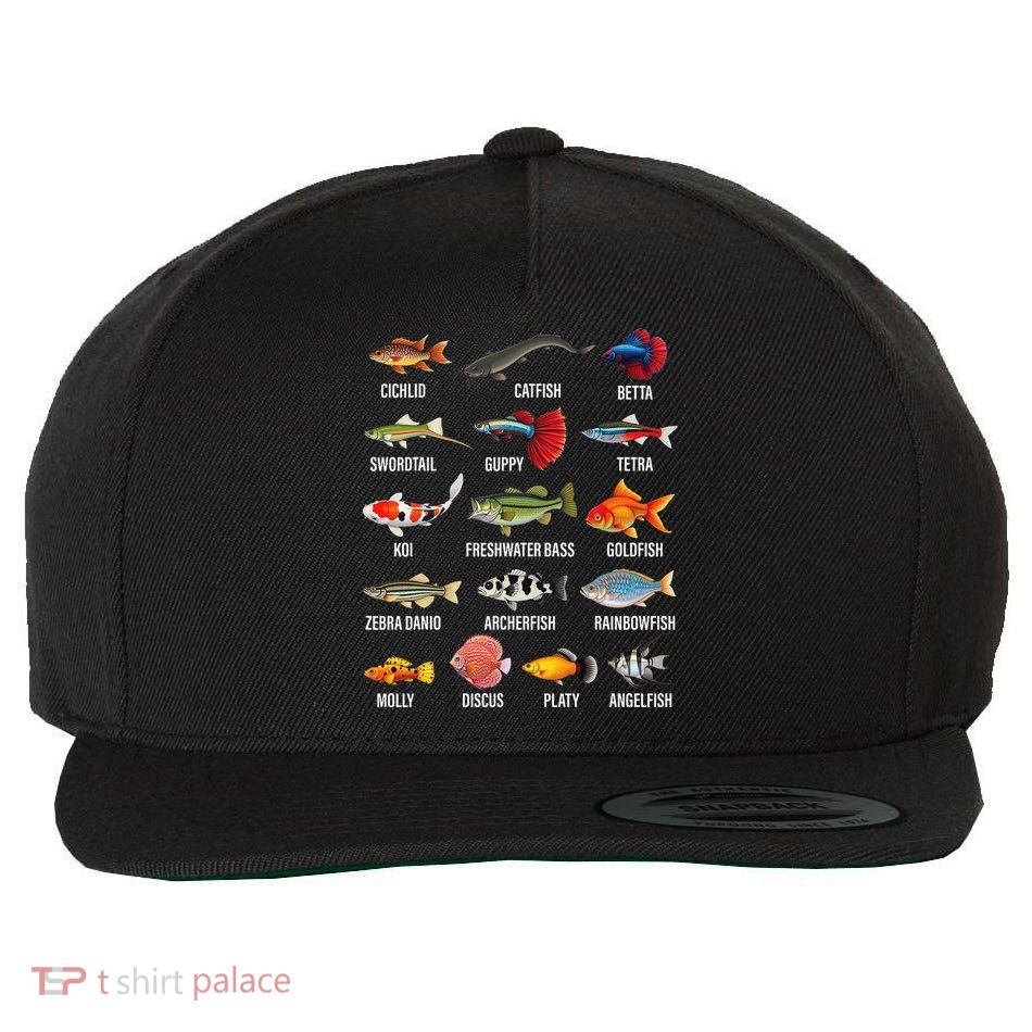 Freshwater Fish Species Chart Aquarium River Fish Guide Wool Snapback Cap