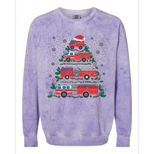 Firefighter Firetruck Santa Christmas Tree Lights Fire Gift Colorblast Crewneck Sweatshirt