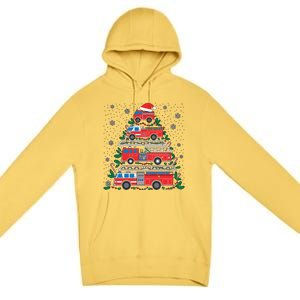 Firefighter Firetruck Santa Christmas Tree Lights Fire Gift Premium Pullover Hoodie