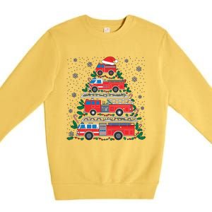 Firefighter Firetruck Santa Christmas Tree Lights Fire Gift Premium Crewneck Sweatshirt