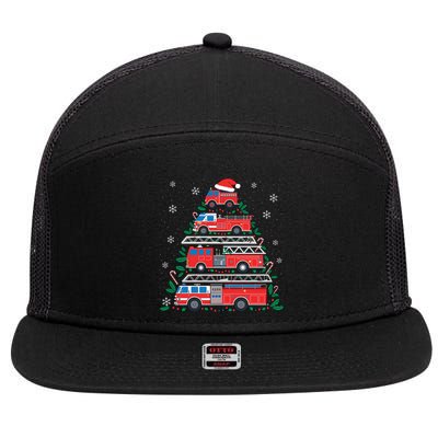 Firefighter Firetruck Santa Christmas Tree Lights Fire Gift 7 Panel Mesh Trucker Snapback Hat