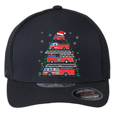 Firefighter Firetruck Santa Christmas Tree Lights Fire Gift Flexfit Unipanel Trucker Cap