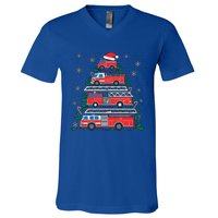 Firefighter Firetruck Santa Christmas Tree Lights Fire Gift V-Neck T-Shirt