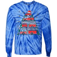 Firefighter Firetruck Santa Christmas Tree Lights Fire Gift Tie-Dye Long Sleeve Shirt